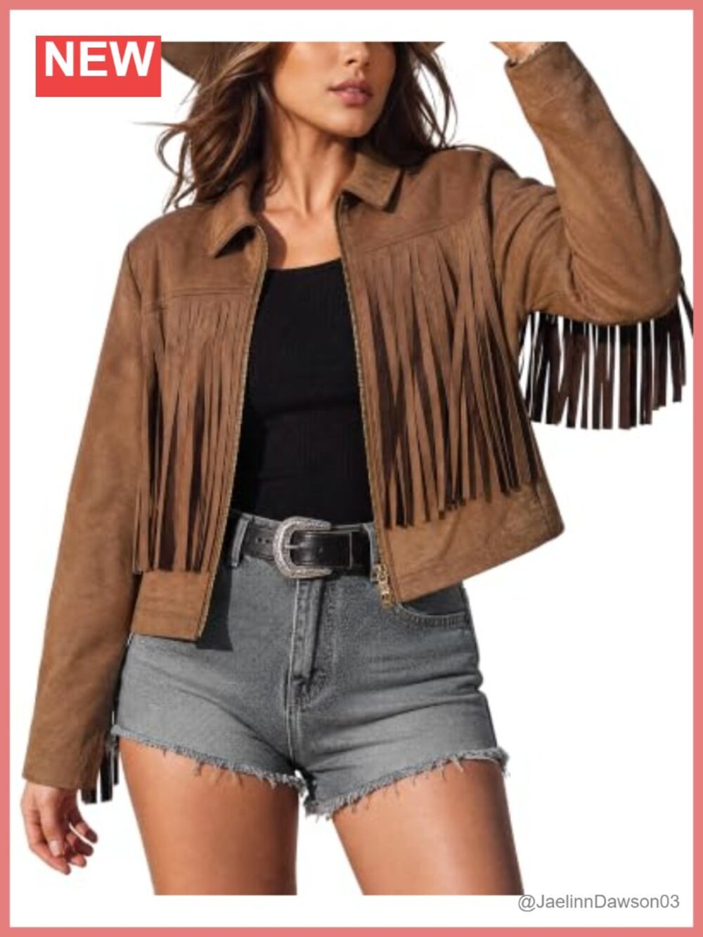 Faux Suede Fringe Jacket Cropped Western Cowgirl Coat